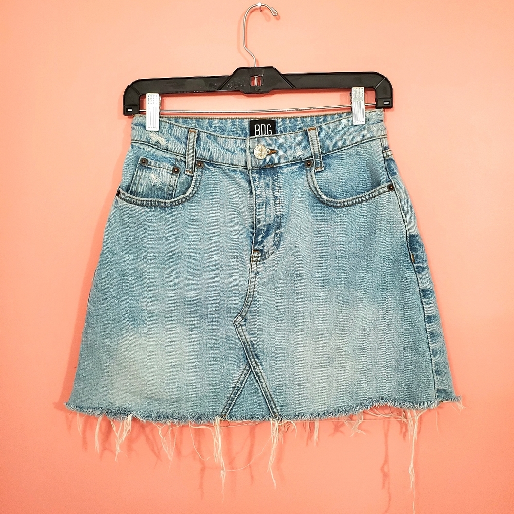Urban Outfitters High Waisted Light Wash Denim Jean Mini Skirt